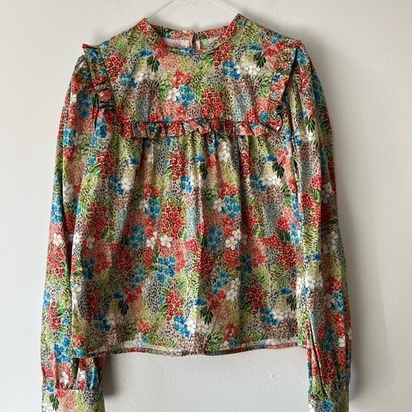 Meadows Heather Floral Cotton Frilly Ruffles Top Size 10 - Picture 7 of 15